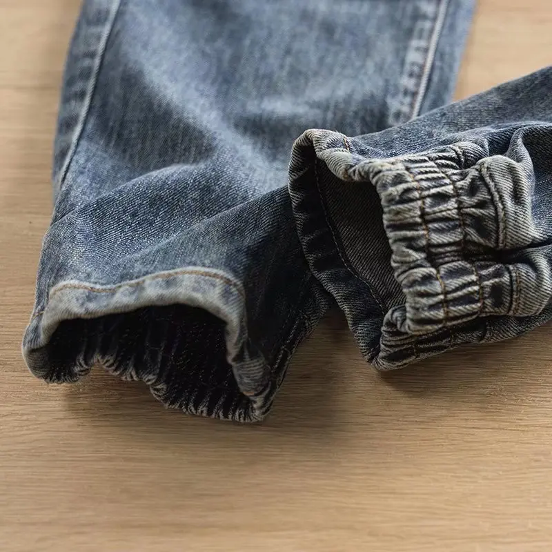 봄 가을 2022 패션 남자의 3D 패치 Drawstring 한국어 패션 다목적 마이크로 탄성 느슨한 캐주얼 레깅스 헐렁한 청바지