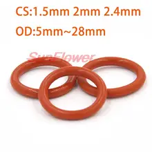 

10/50pcs Red Silicone Ring Gasket CS 1.5mm 2mm 2.4mm OD 5 ~ 28mm Silicon O Ring Gasket Food Grade Rubber o-Ring Vmq Assortment