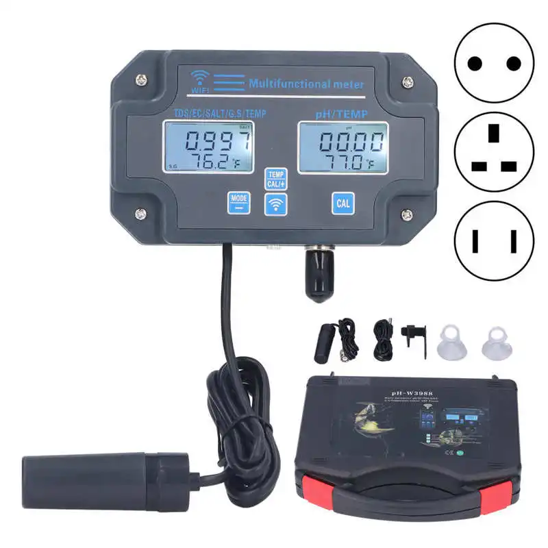

WIFI Digital Water Quality Tester Wall Mounted 6 in 1 Water Analyzer PH/EC/TDS/SALT/G.S/ Temperature APP Remote Monitoring Alarm