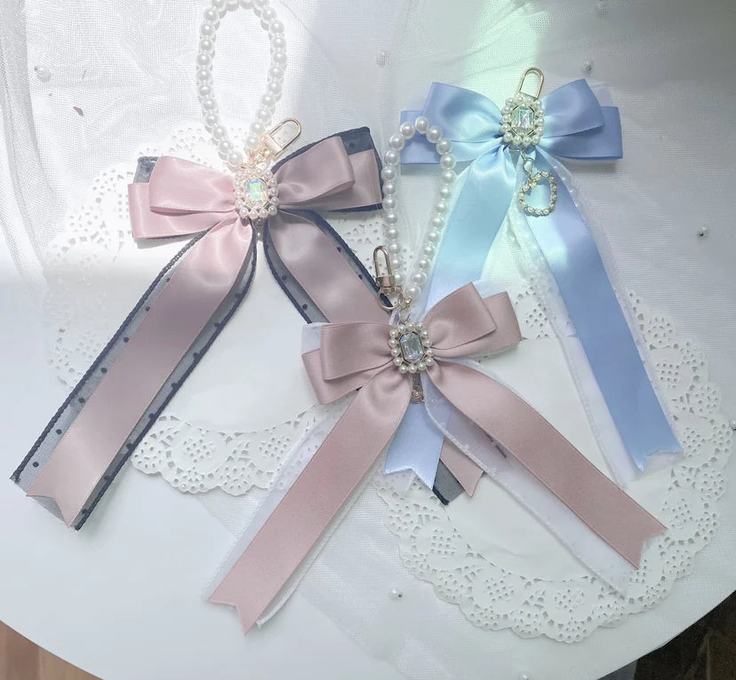 Mine Series Mass-Produced Handmade Dot Mesh Pearl Bowknot Bag Pendant Sweet Bag Accessory Lady Girls Bag Charms