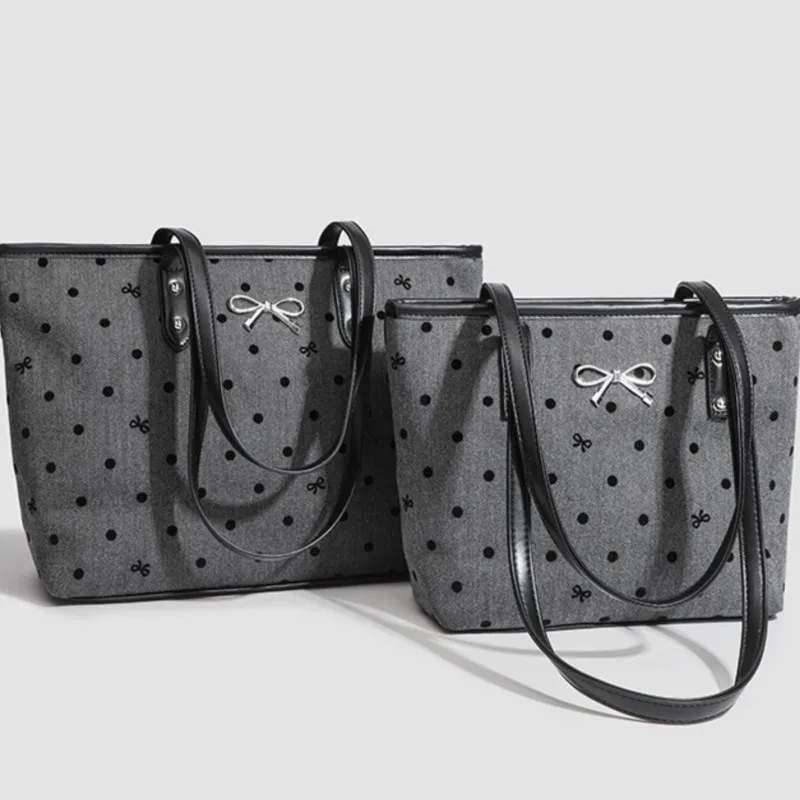 JIAERDI Sweet Cool Black Tote Bag Women College Style Trendy  Bow Print Large Capacity Handbag Ladies Vintage Shopping Bag Y2k