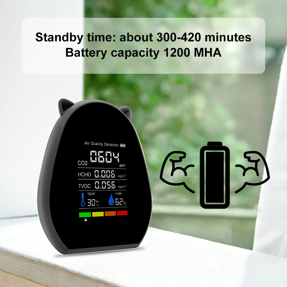 다기능 5in1 이산화탄소 CO2 측정기 공기 품질 모니터 온도 습도 센서 테스터 TVOC 가스 분석기