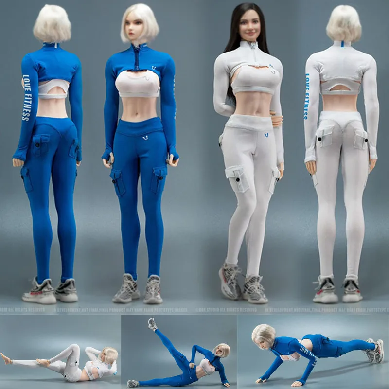 

1:6 Scale Model Women Casual Sportswear Long Sleeve Crop Tops Bra Slim Pants Gym Yoga Clothes Full Set For 12Inch Action Figure