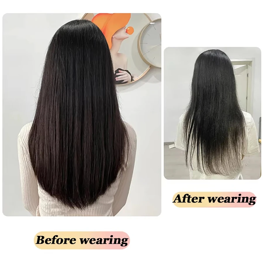 Synthetic Long Straight Clip In One Piece Hair Extension 4 Clips inner layer hidden hair color hair piece color wig