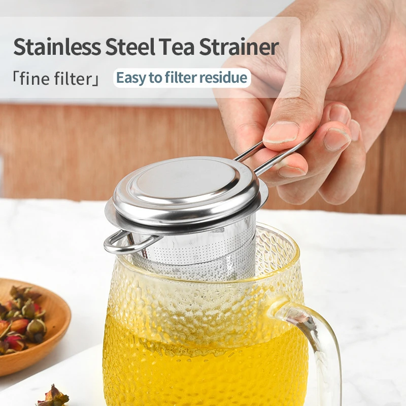 Foldable Handles Tea Infuser Hanging Strainer Stainless Steel Double Ear Teapot Spice Filter with Cover Kitchen Accessories