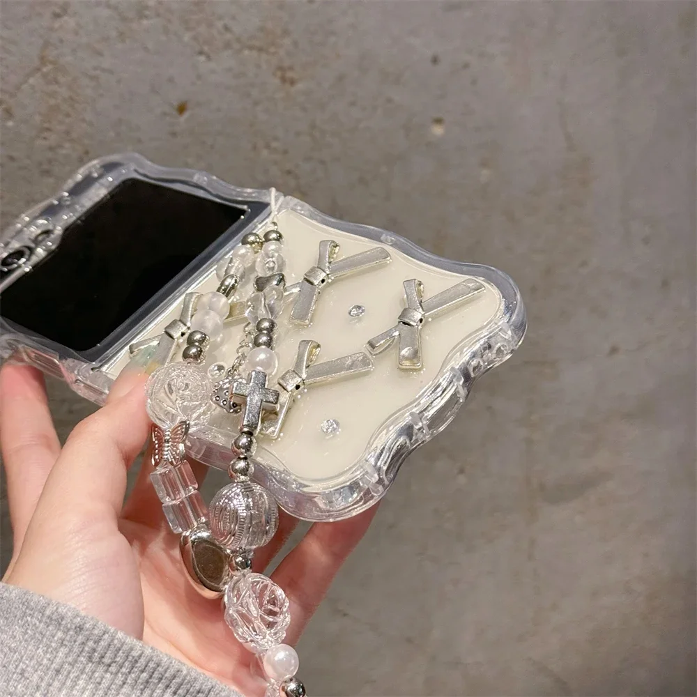 Korea 3D Silver Bowknot Clear Phone Case with Silver Foil Epoxy Shell