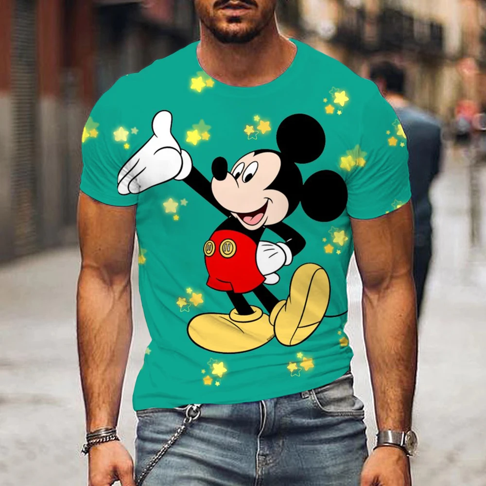 

T-shirt Men's Disney Mickey Mouse Printed T-shirt Funny Cartoon Fashion Men's Top Parent-child Couple Basic T-shirt