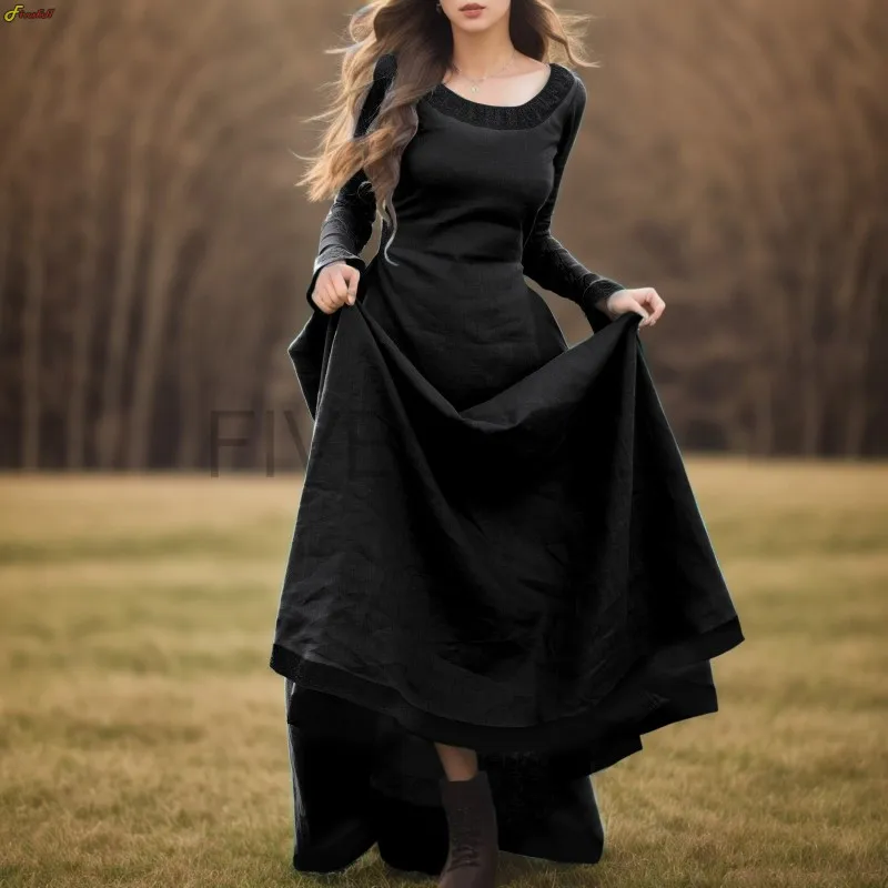 

Платье женское средневековое в ретро стиле, готическое однотонное сказочное платье принцессы эпохи Викторианского возрождения, для косплея на Хэллоуин