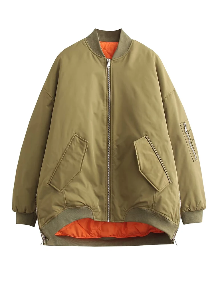 

Vintage Women Baseball Jackets Oversized Basic Coat Zipper Loose Bomber Jacket Female Outwear With Pockets Tops Chaqueta Mujer