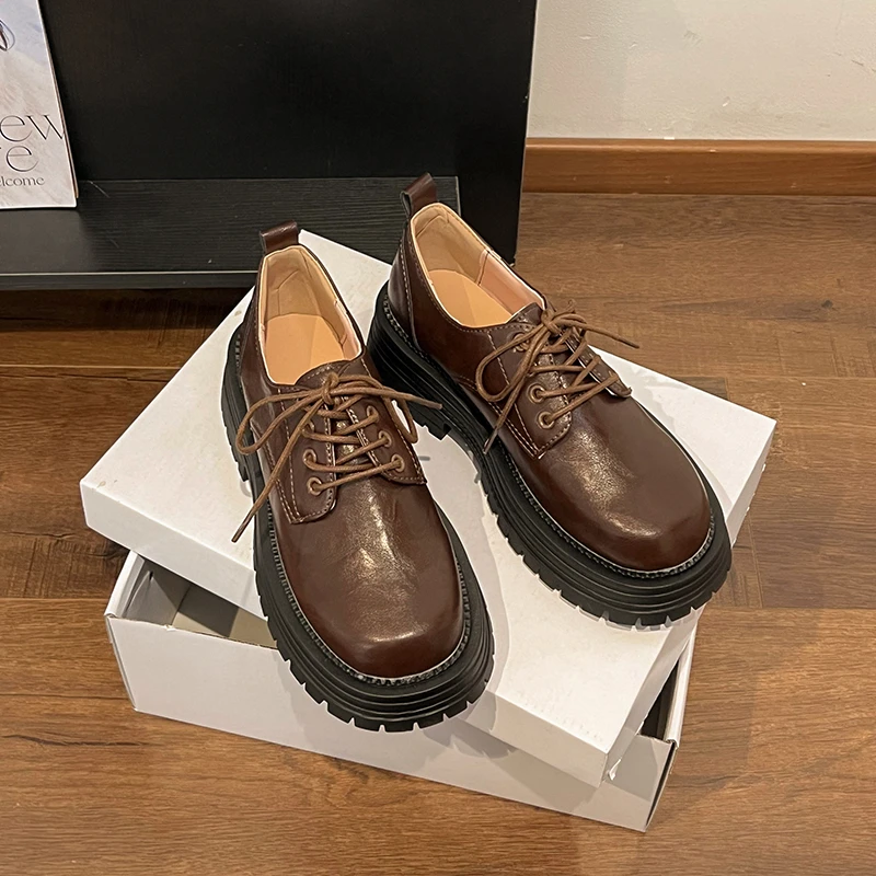 Retro Japanese Brown Loafers Thick Sole Height-Increasing Leather Women's Pumps Autumn 2024 New Mary Janes Lolita Platform Shoes 2