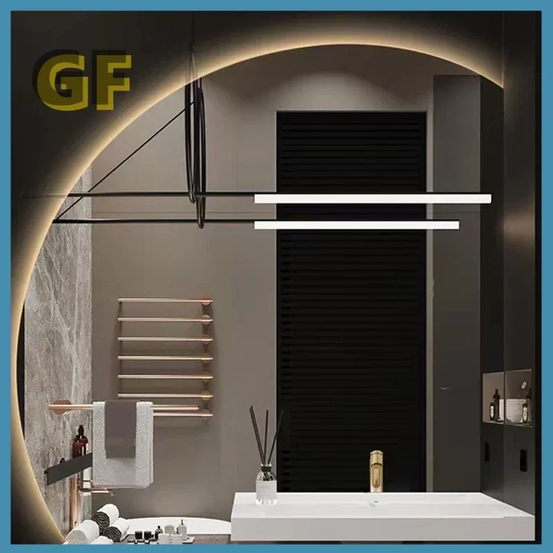 Bathroom mirror frameless touch sensor Bluetooth decorative wall mounted intelligent bathroom half moon mirror with LED light