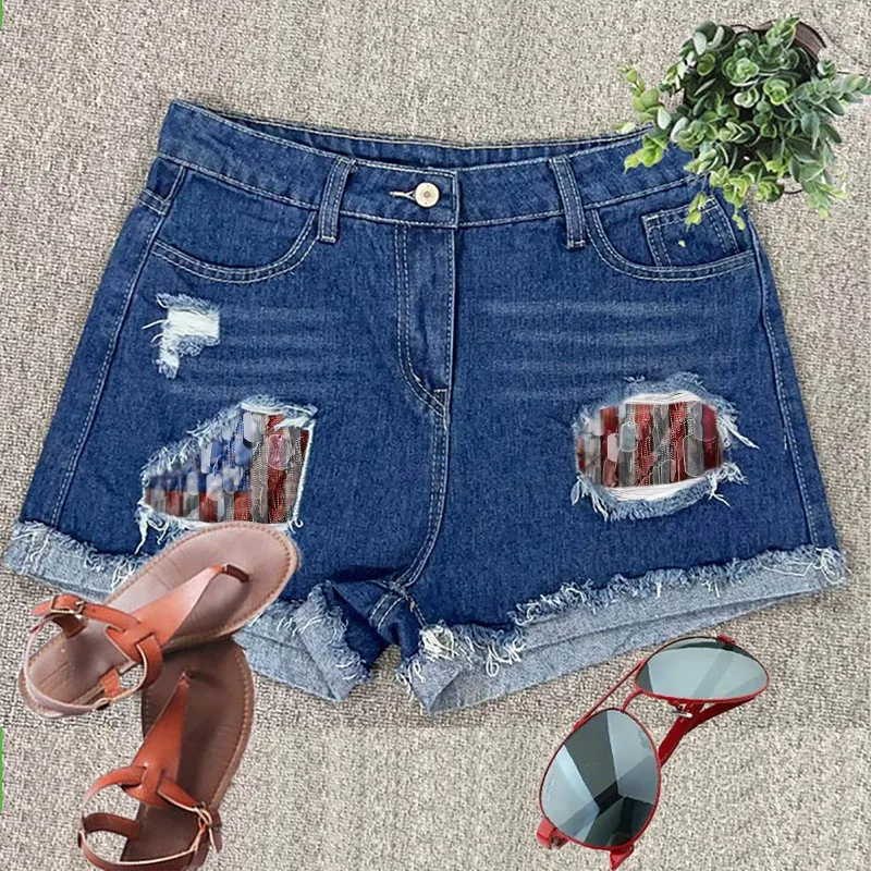 Женские джинсовые шорты с карманами, винтажные повседневные шорты из потертого денима с принтом на пуговицах, весна-лето