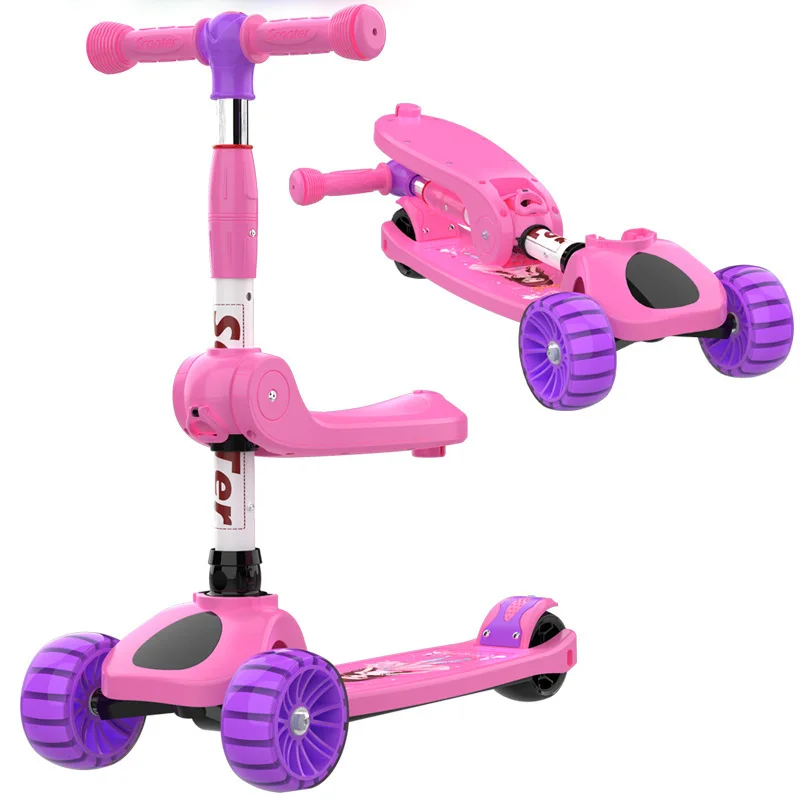 

Children's Scooter 2-8Years Old Sitting Three Wheel Flash Elevating Seat SlideToy Foldable Balanced Foot Scooter Children's Gift