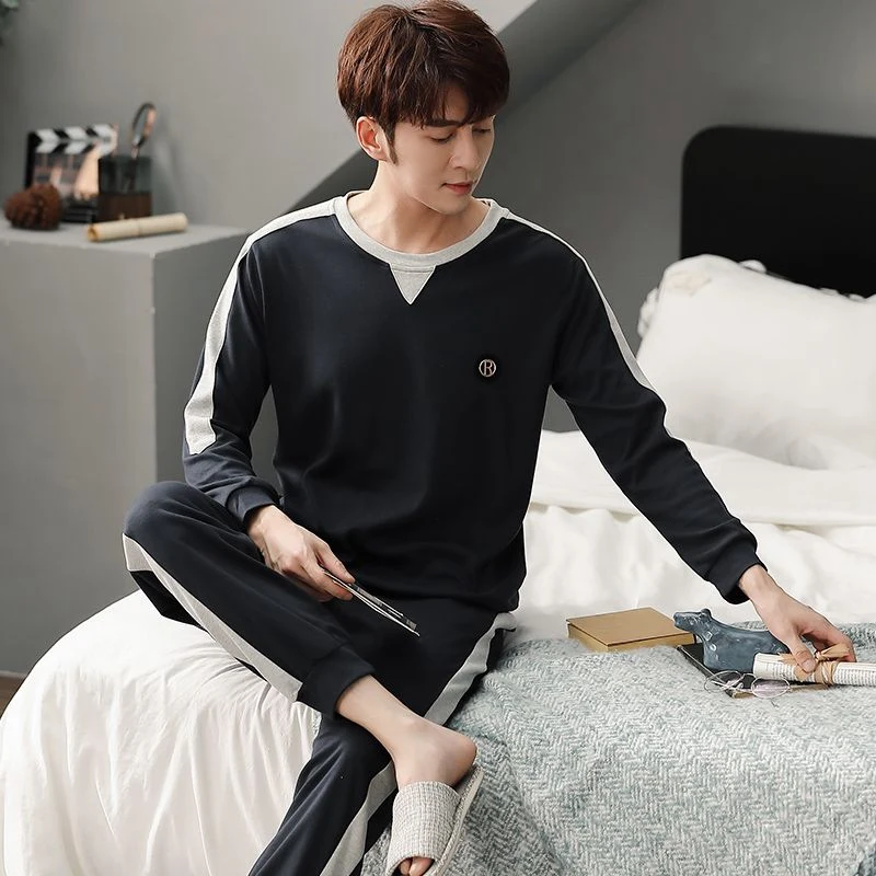 Autumn Long Sleeve Cotton Pajamas Sets for Men Korean Loose High Quality Sleepwear Pyjamas Male Homewear Home Clothes