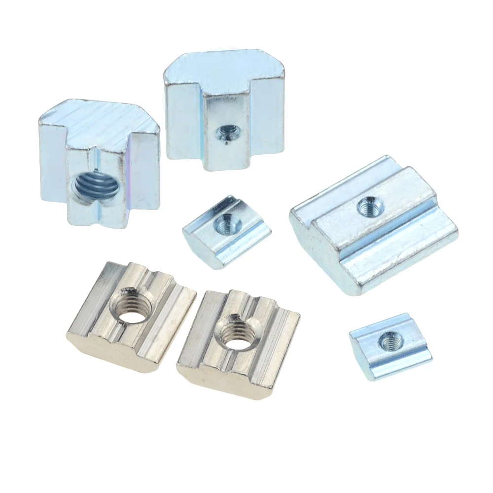 20/50pcs M3 M4 M5 M6 M8 M10 T 블록 사각형 너트 T-트랙 슬라이딩 해머 너트 패스너 알루미늄 프로파일 2020 3030 4040 4545