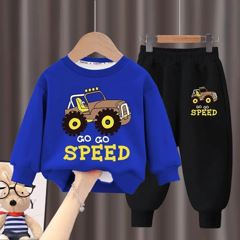2024 Autumn New Children's Clothing Sets Boys and Girls Fashion Sweatpant Set Kids Car Print Hoodies Suits Kids Casual Tracksuit