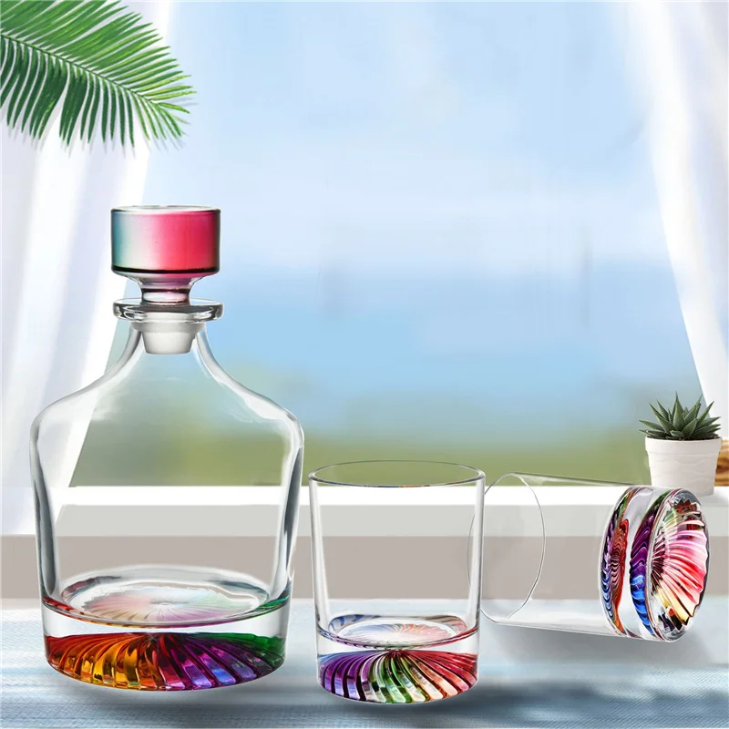 2022 최신 Ambilight 크리스탈 와인 세트, 시티 바 나이트 클럽 파티 네온 라이트 와인웨어 정장 레인보우 1 병 4 컵 알코올 파트너 