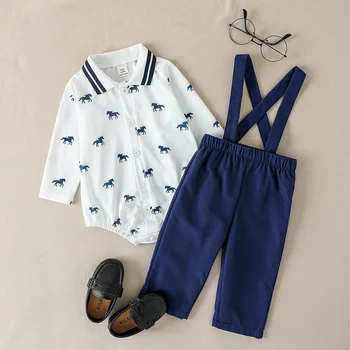 Infant Toddler Clothes Print Horse Baby Boys Spring/Autumn Overalls Set Newborn 1-3Y Clothing Party Gentleman Suit Daily Wear 1