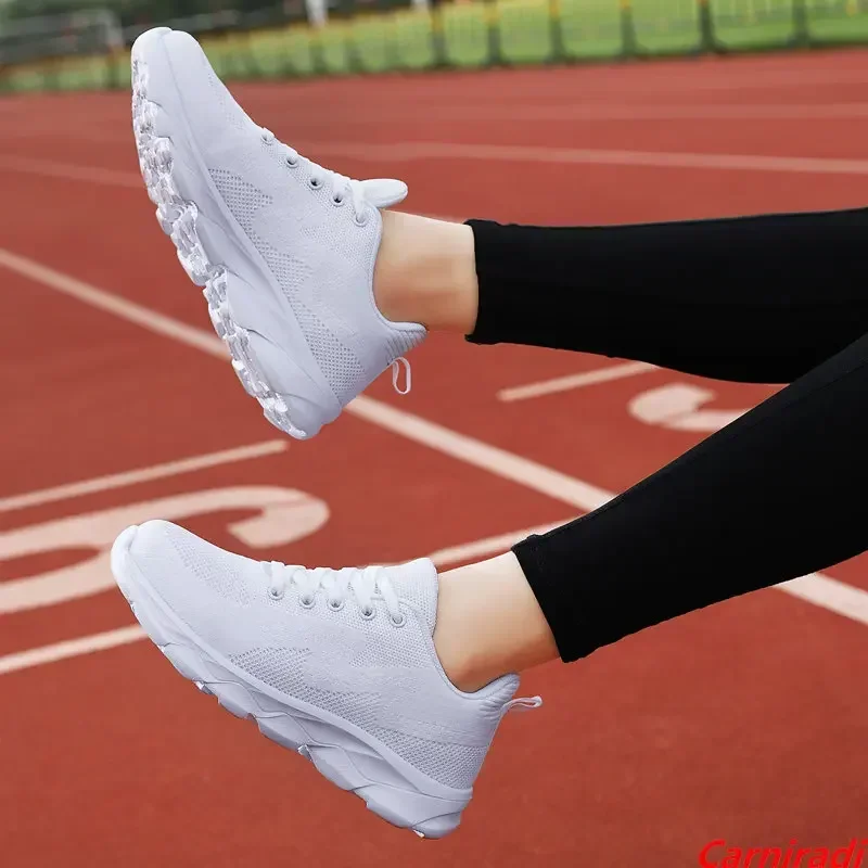 Fashion Lightweight Flying Weave Running Shoes Women Breathable Comfortable Casual Sneakers Ladies Non-slip Sports Fitness Shoes