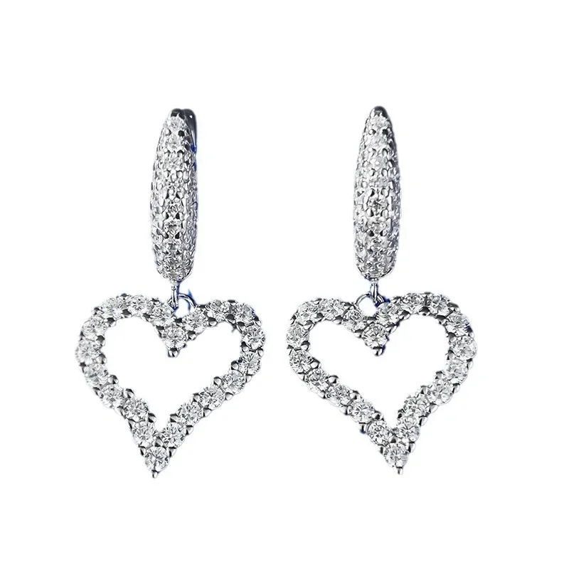 

Spring Qiaoer Romantic 100% 925 Sterling Silver Lab Sapphire Gemstone Love Heart Drop Earrings for Women Fine Jewelry Gift