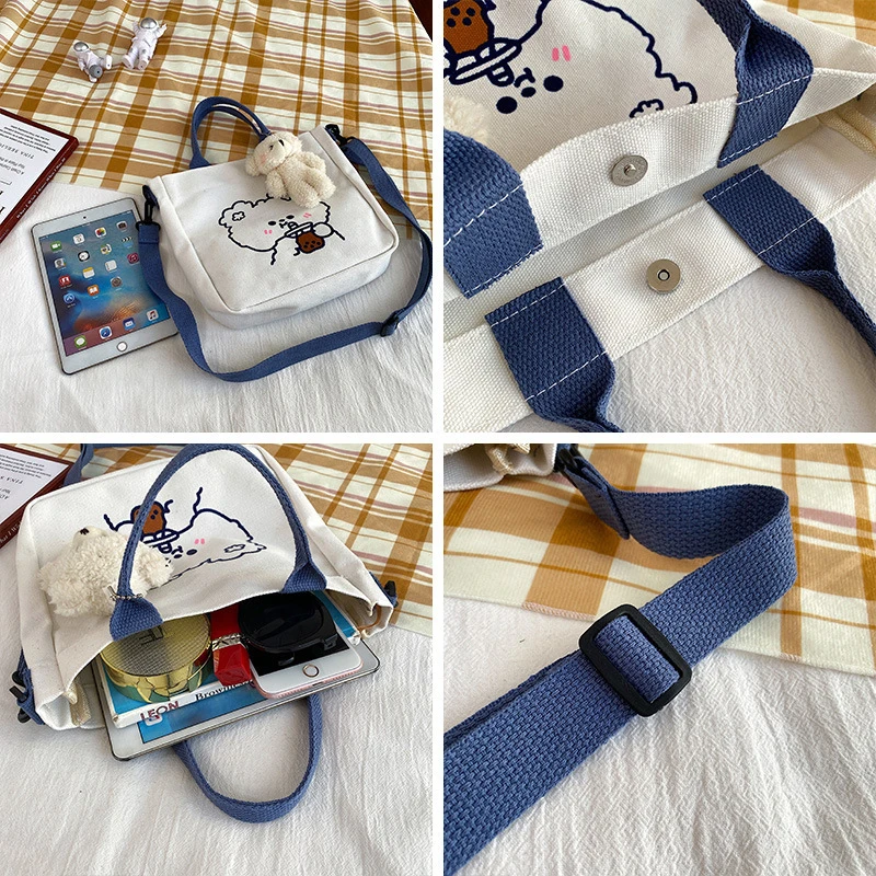 

Cartoon Cute Rabbit Canvas Crossbody Bag For Women Student Girls Casual Messenger Bags Japanese Style Handbag Shoulder Bag