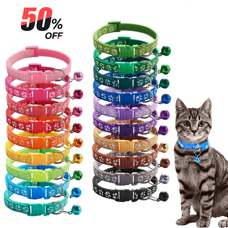 Pet collar With Bell Cartoon Footprint Adjustable Safety Bell Ring Necklace For Dog Puppy Cat
