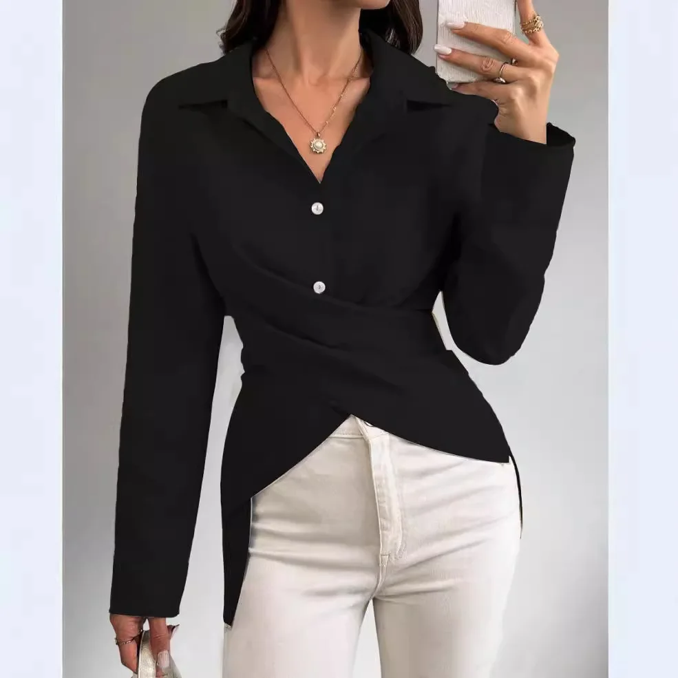Women Spring Summer Long Sleeve Button Blouse