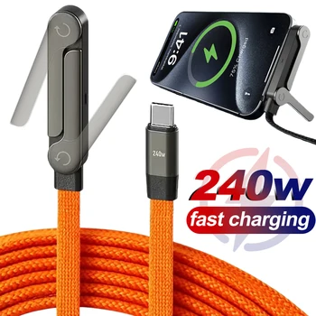 Elbow Type C Quick Charging Cable 240W Fast Charge & Data Transfer Wire Cord with Foldable Phone Stand Holder for iPhone 17 Mi 1