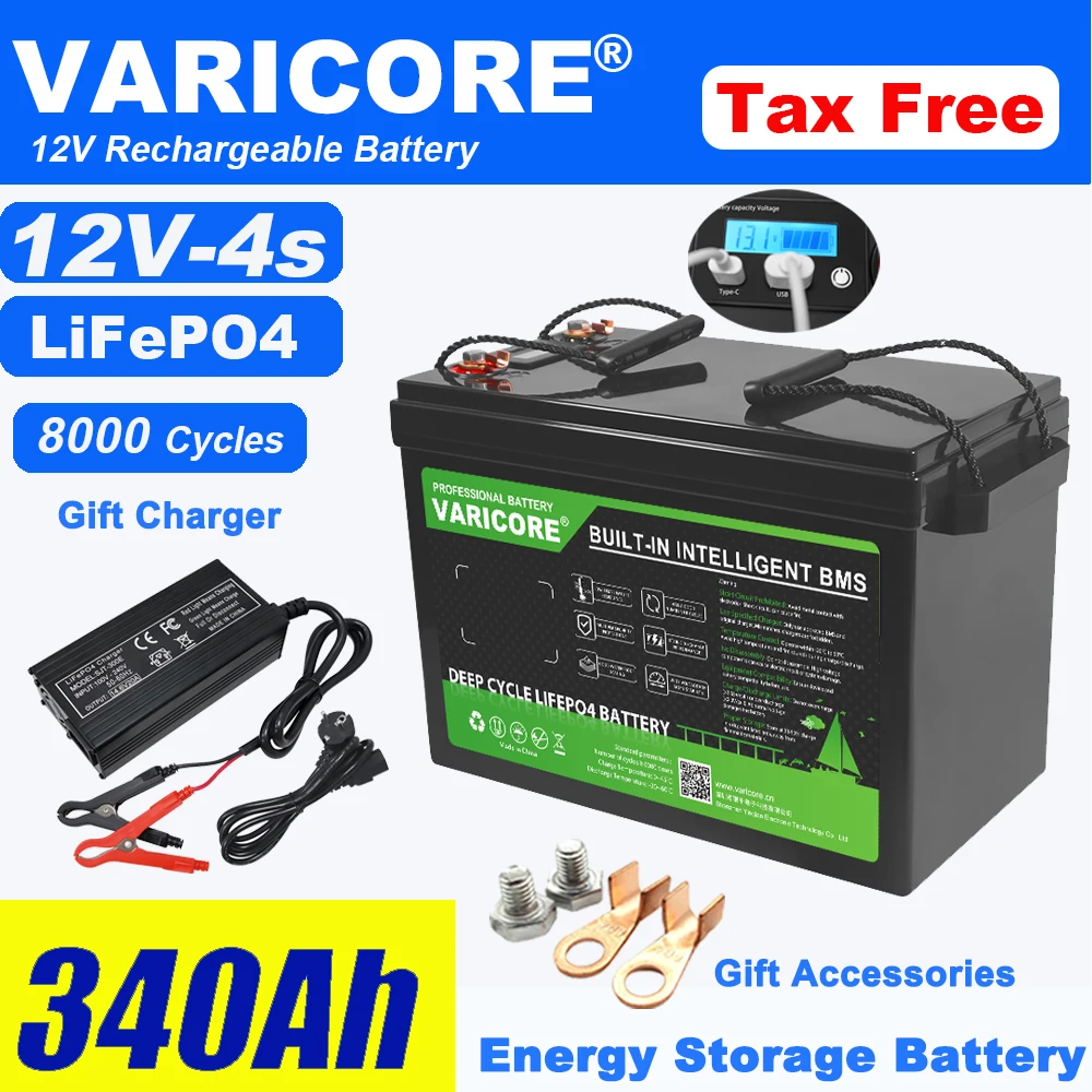 Rechargeable Lithium Batteries 12.8V 340ah 310ah 120AH LiFePO4 Battery 12V Lithium Iron Phosphate Batteries Cycles Touring car 14.6V Charger