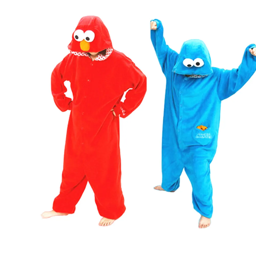 Cosplay Costumes ELMO and COOKIE MONSTER Kigurumi Adult Onesies Men Women Cartoon Anime Cosplay Costume for Halloween Carnival Christmas Party