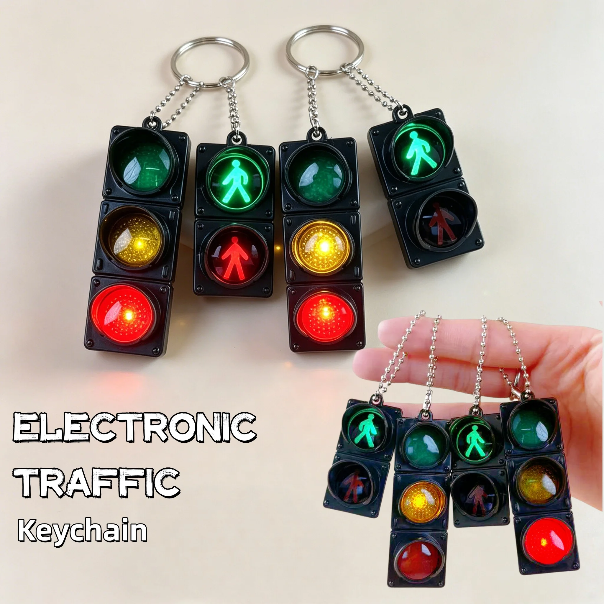 Mini LED Traffic Light Keychain Pendant - Creative Novelty Car Accessory Gift