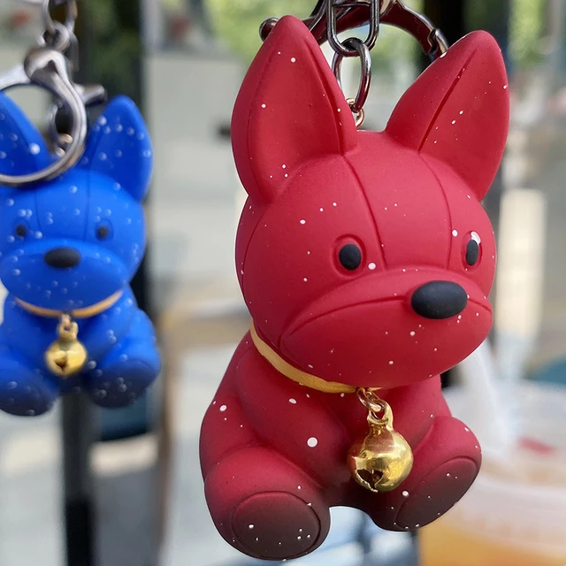 Lemeiyao Luxury Vintage Cute Puppy Car Keychain Leather Purse Pendant Handmade Bull Dog Key Chain Accessories Gift for Women Kids