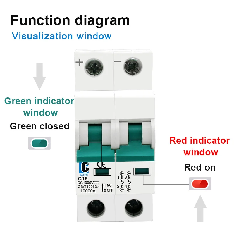 2P DC 1000V Solar Mini Circuit Breaker Battery Switch 6A/10A/16A/20A/25A/32A/40A/50A/63A Photovoltaic PV System
