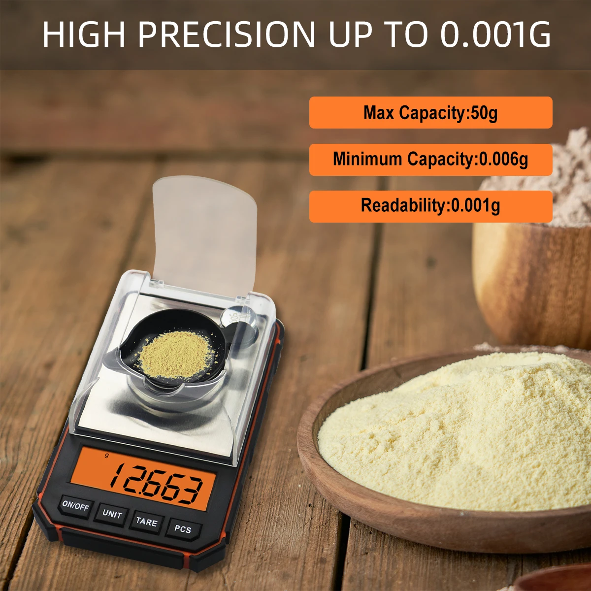 휴대용 미니 전자 저울, 디지털 저울, 정밀 전문 포켓 밀리그램 저울, 50g, 0.001g, 교정 무게