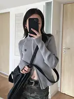 KOSAHIKI Vintage Zipper Cardigan Women Embroidery Y2k Aesthetic Grunge Sweater Jackets Female Harajuku Slim Knitted Coats Femme - Image 4