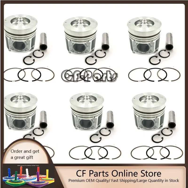 New 6 Sets STD Piston Kit With Ring 13216-E0010 Fit For Hino N04CT Engine 104MM