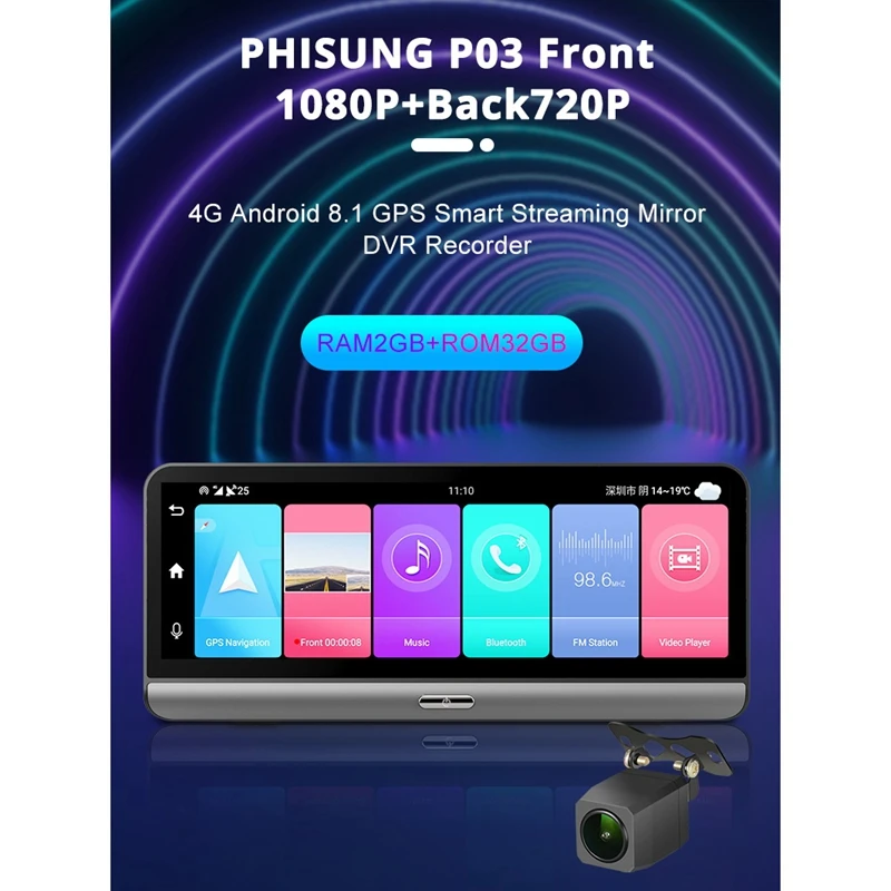 

Car Navigation 8Inch Full Contact IPS Screen 4G Reverse Image 1080 Driving Recorder With Wifi GPS ADAS Dual Lens Folding