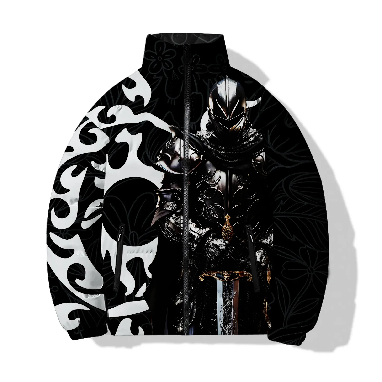 thumbnail image 1 of Abrigos de invierno para hombre, parkas, deportes de ocio, chaquetas acolchadas para hombre, estampado personalizado de calavera de guerrero, abrigo cómodo y cálido para hombre, 1 of 4