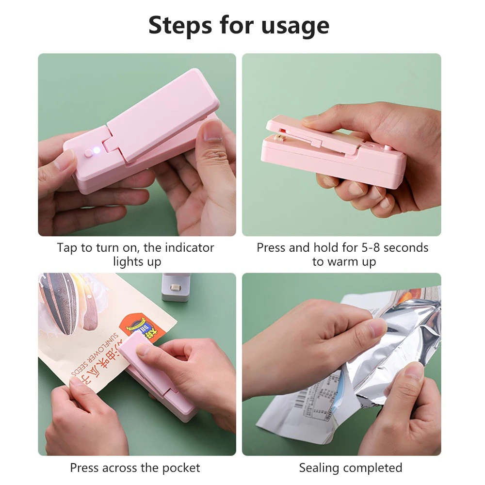 Plastic Bag Sealer USB Mini Bag Sealer 2-in-1 Chargable Heat Sealers Rechargeable Handheld Vacuum Heat Sealers Cutter for Plastic Bag Storage Food