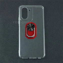 Blackview Color 8 Enhanced Soft TPU Silicone Case with Back Finger Ring for Blackview Color 8 (Transparent C Red)