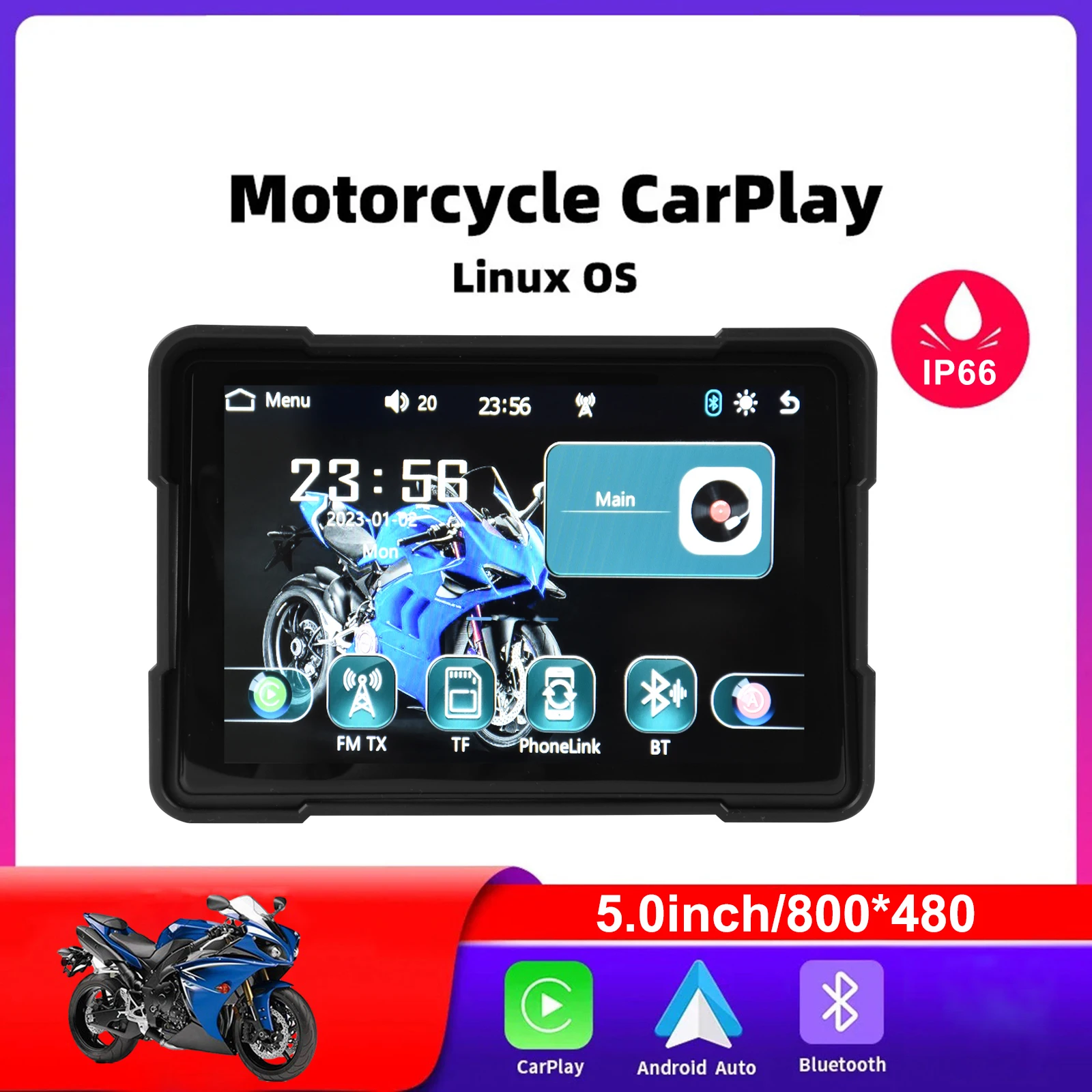 5InchMotorcycleCarPlayExternalPortableMotorcycleHDIPSScreenNavigationSupportCarPlay