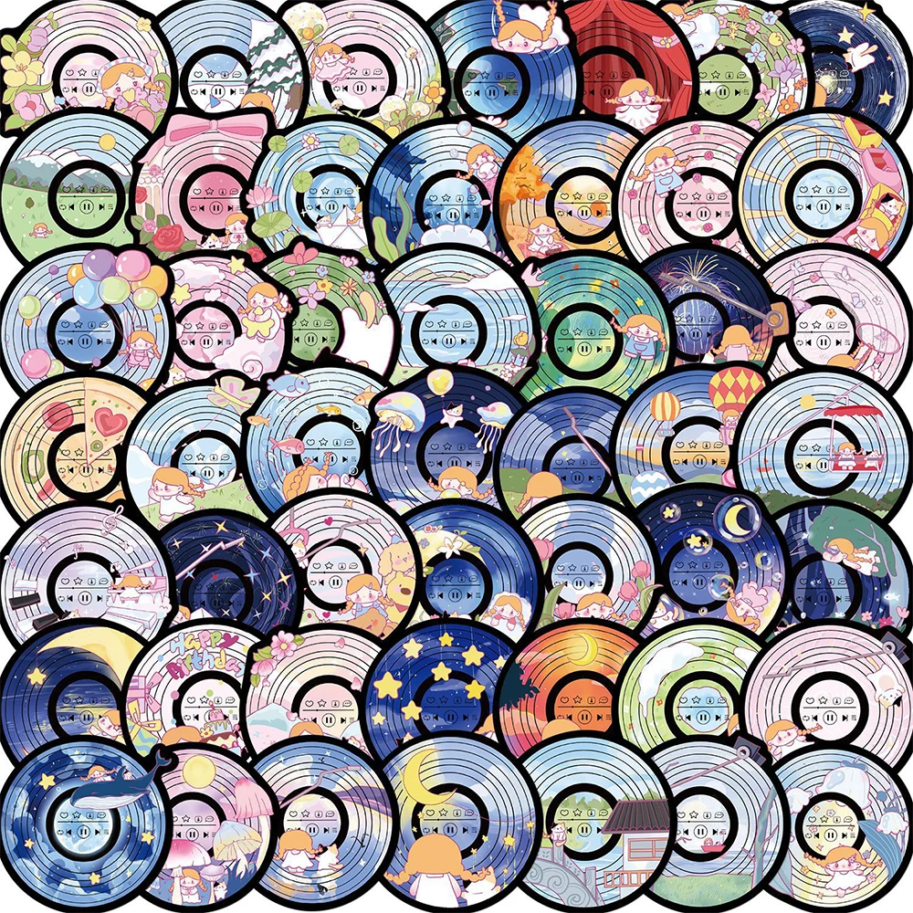 

10/30/50pcs Kawaii Girl Disc Aesthetic Stickers Cartoon CD Decals Laptop Suitcase Scrapbook Phone Stationery Sticker Kids Toys
