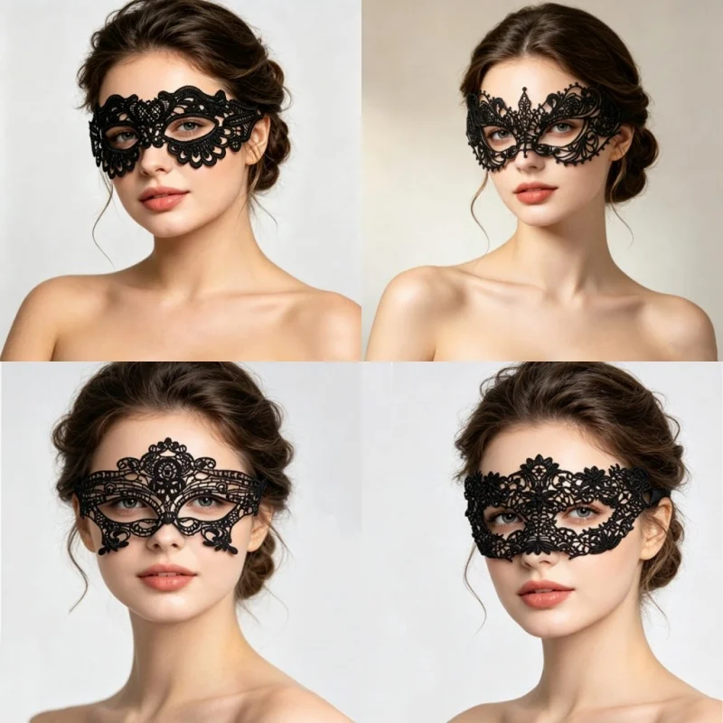 Elegant Black Lace Floral Eye Mask - Masquerade Party Accessory
