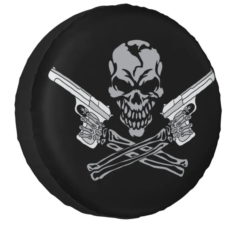 

Smiling Skull With Guns Tattoo Spare Tire Cover Case Bag Pouch Weatherproof Dust-Proof Wheel Covers for Mitsubishi Pajero