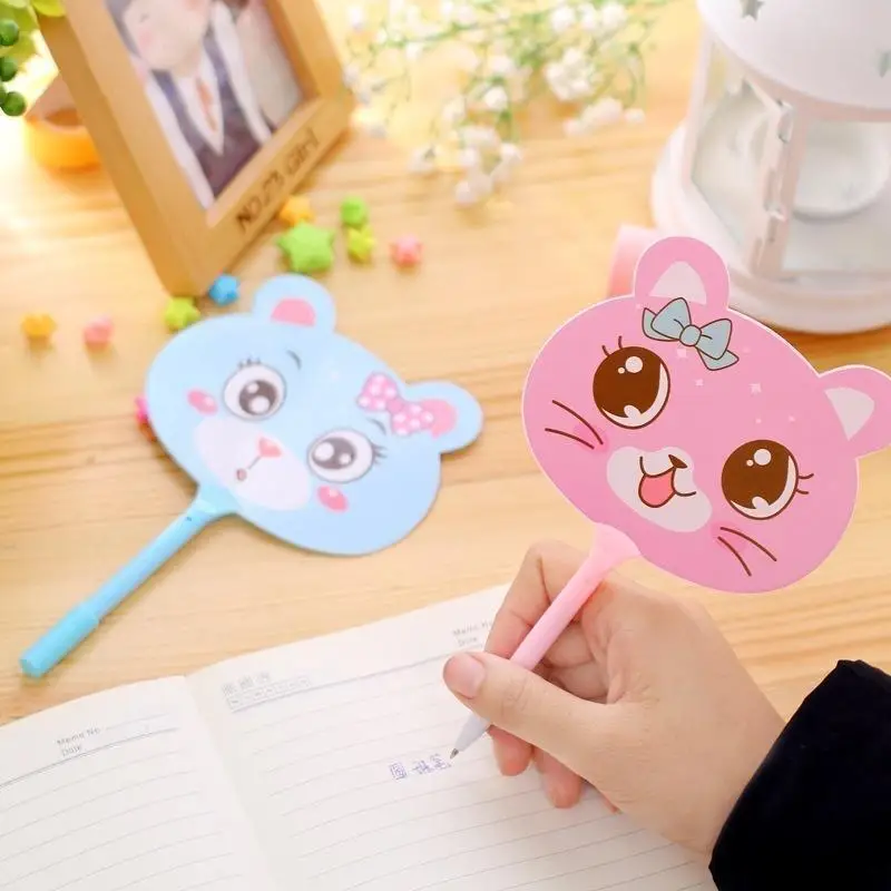 4pcs / Set Cartoon Creative New Plastic Cute Fan Ball Pen Advertising Pen Suitable Student Study Stationery Pen Supplies