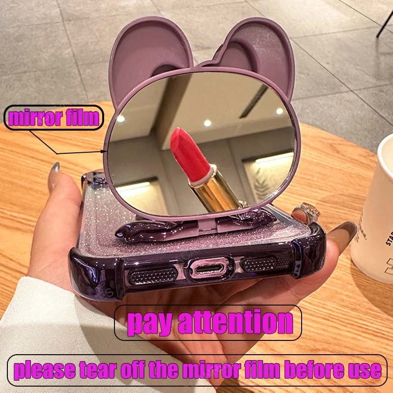 Rabbit Mirror Stand Four-Corner Anti-Shock Plating Phone Case