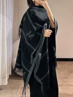 Double-Sided Woolen Scarf Women's Faionable Autumn Winter Warm Versatile oulder Wrap Korean Sle Thiened Rectangle Scarf