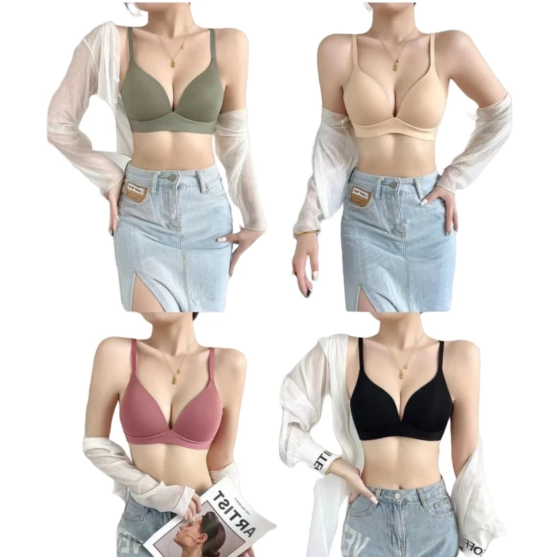 Nahtloser Push-up-BH im japanischen Stil, bequeme kabellose Unterwäsche für Damen, ohne Stahlring, 3/4-Cup, glänzender BH, Damen-Dessous – Detail 2