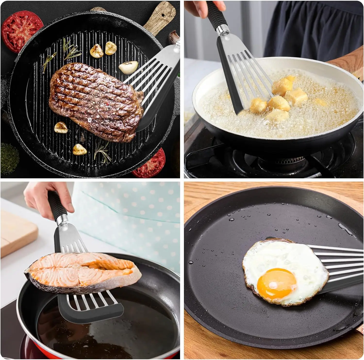 Silicone Fish Spatula for Nonstick Cookware Slotted Spatula Turner with Heat Resistant Silicone Handle for Cooking