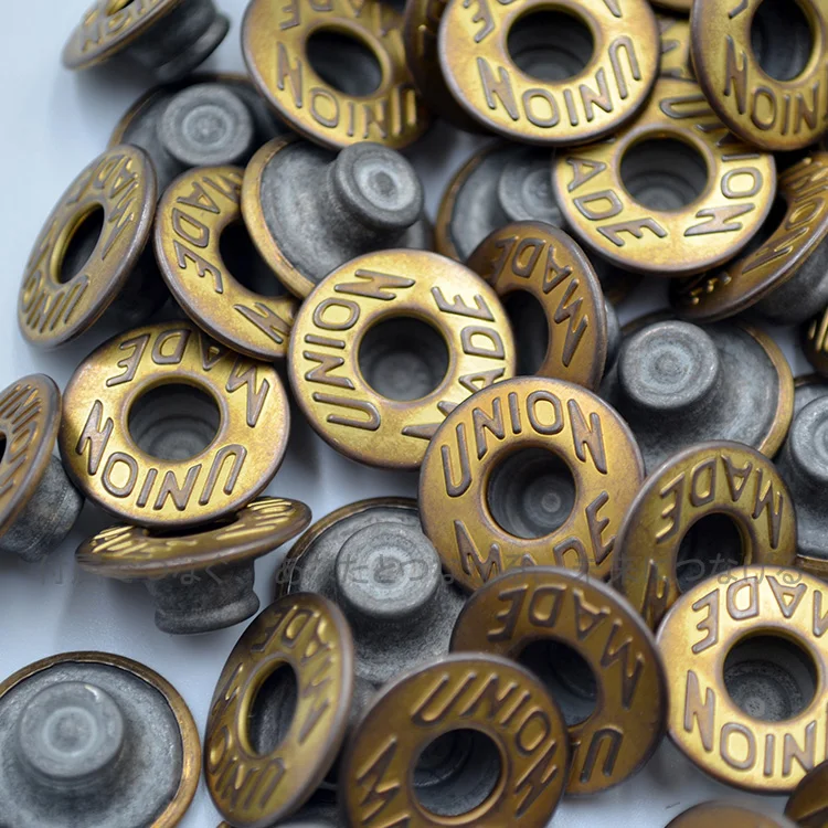 UNION MADE Button Japan Imported YKK Double-needle I-button Retro Old Gold and Copper Jeans Buckle 5